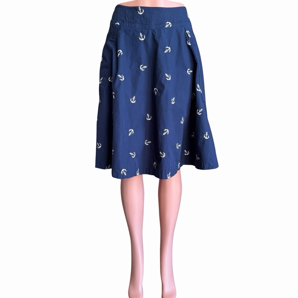 Navy Embroidered Anchor Handmade A-line Skirt Nautical Preppy Cruise Sailing XS